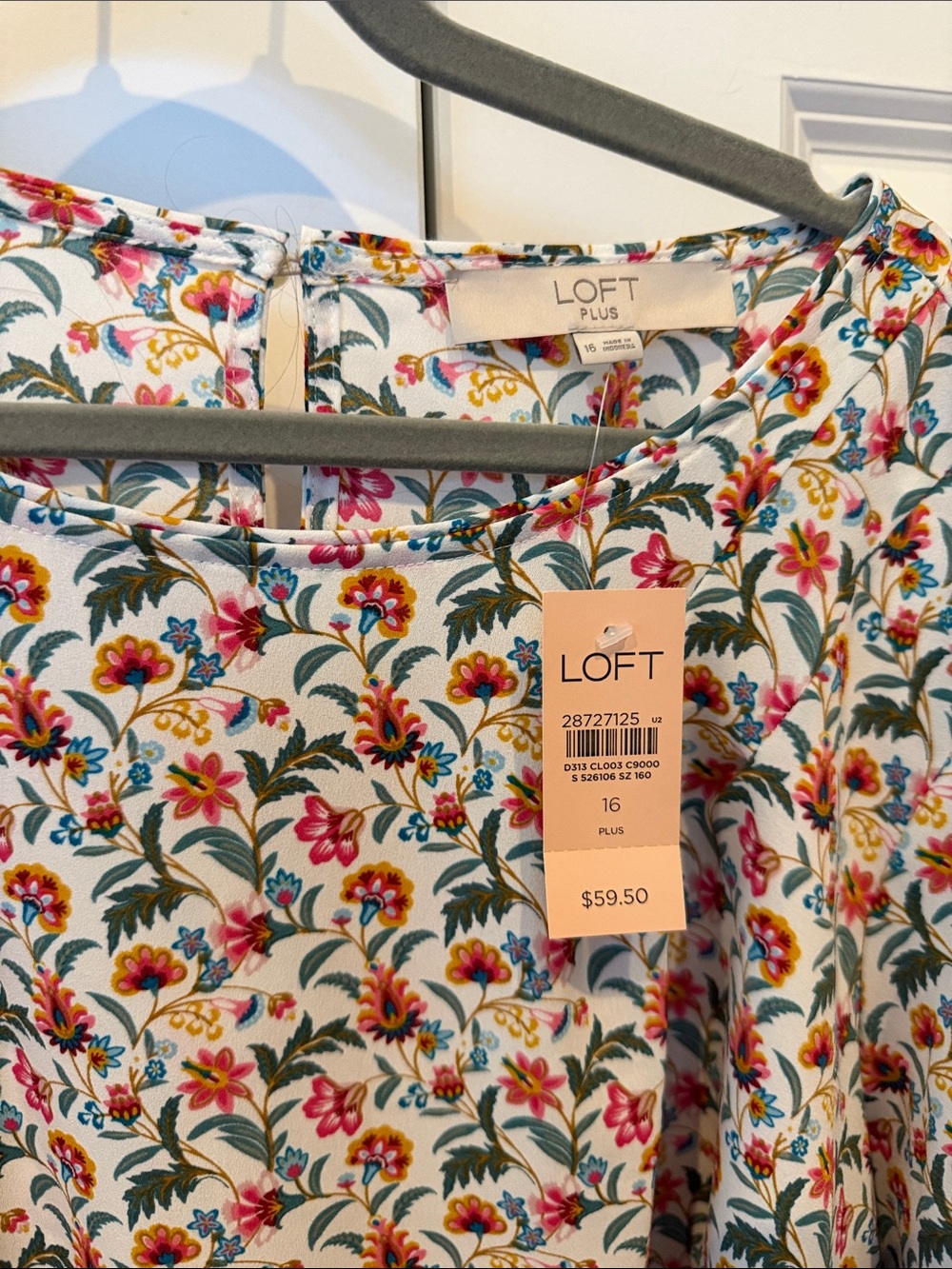 LOFT Cream Floral Button-Neck Long Sleeve Top - Picture 2 of 2